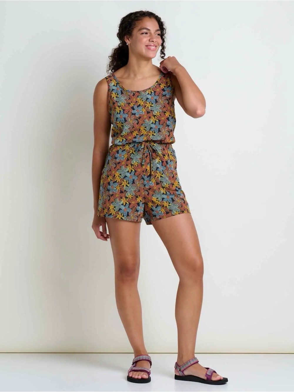 Toad&Co Sunkissed Livvy Sleeveless Floral Romper Black Multicolour Size M Sporty